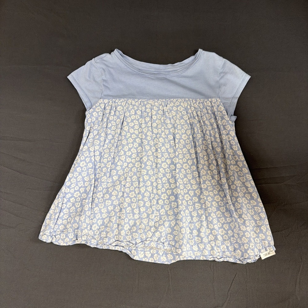 Gap light blue and floral mix-media short-sleeve top Large